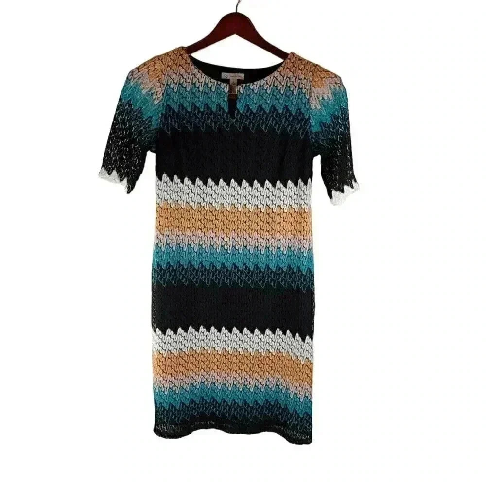 Cb Established 1962 Womens Dress Multicolor Short Sleeve Keyhole Neck Pullover 8